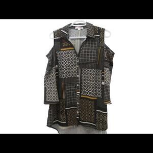 Le Grenier Blouse Womens Size Small Brown Patchwork LS Cold Shoulder Boho Shirt​